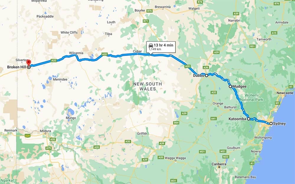 sydney-to-broken-hill-map - Londoner In Sydney sydney-to-broken-hill-map