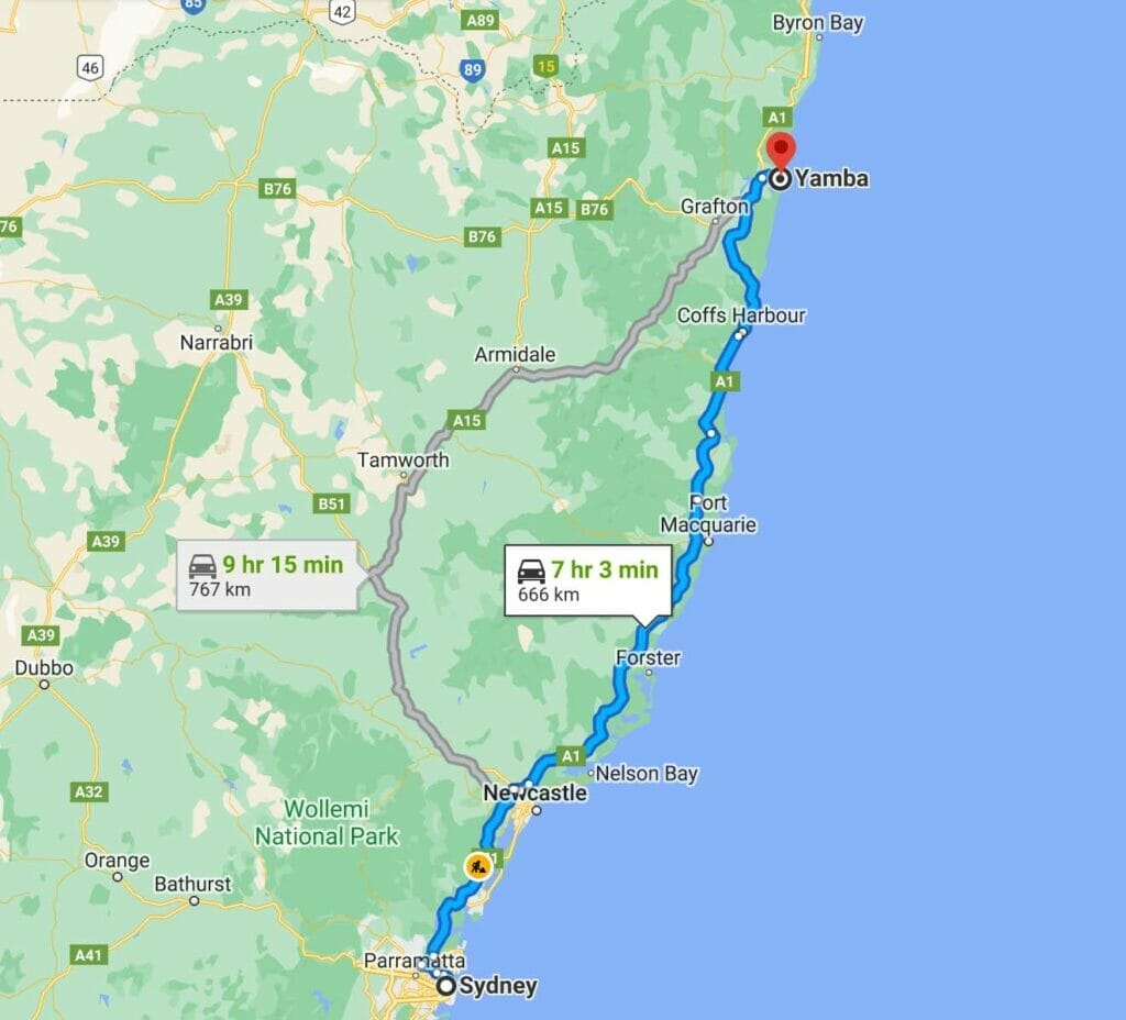 sydney-to-yamba-map