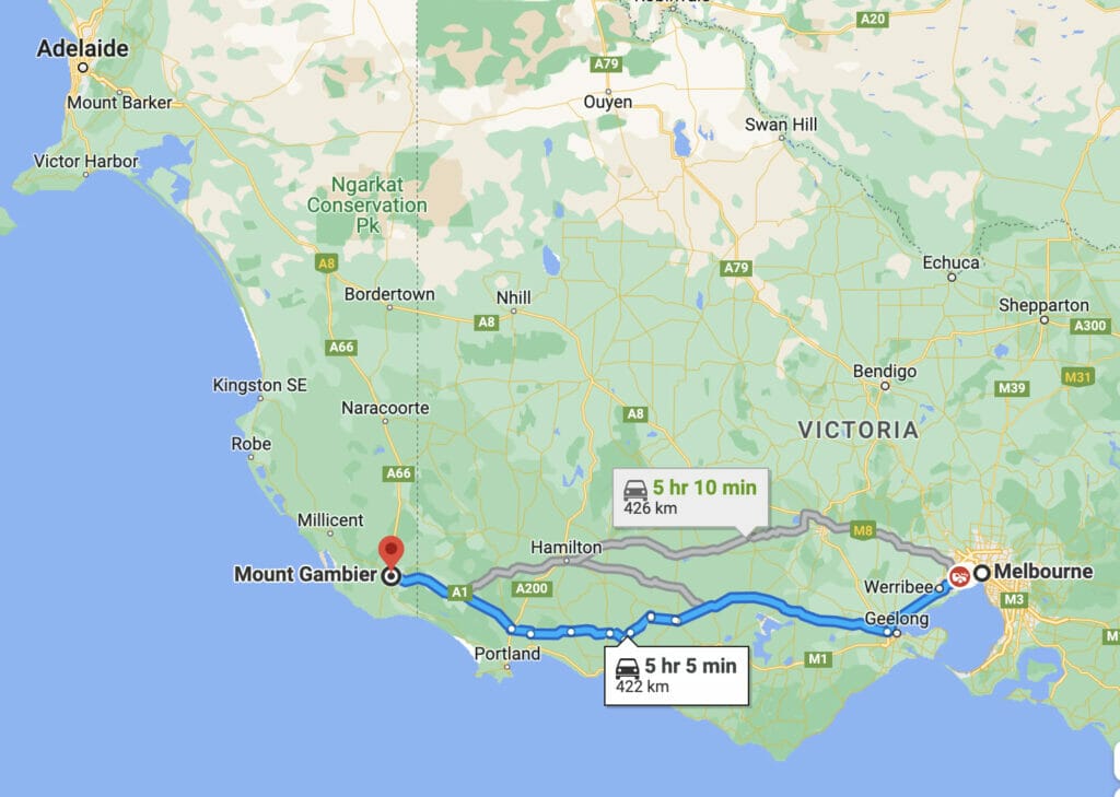 melbourne-to-mount-gambier-map