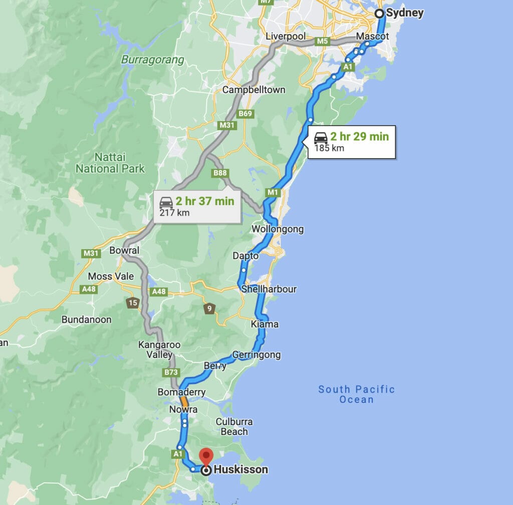 sydney-to-jervis-bay-map