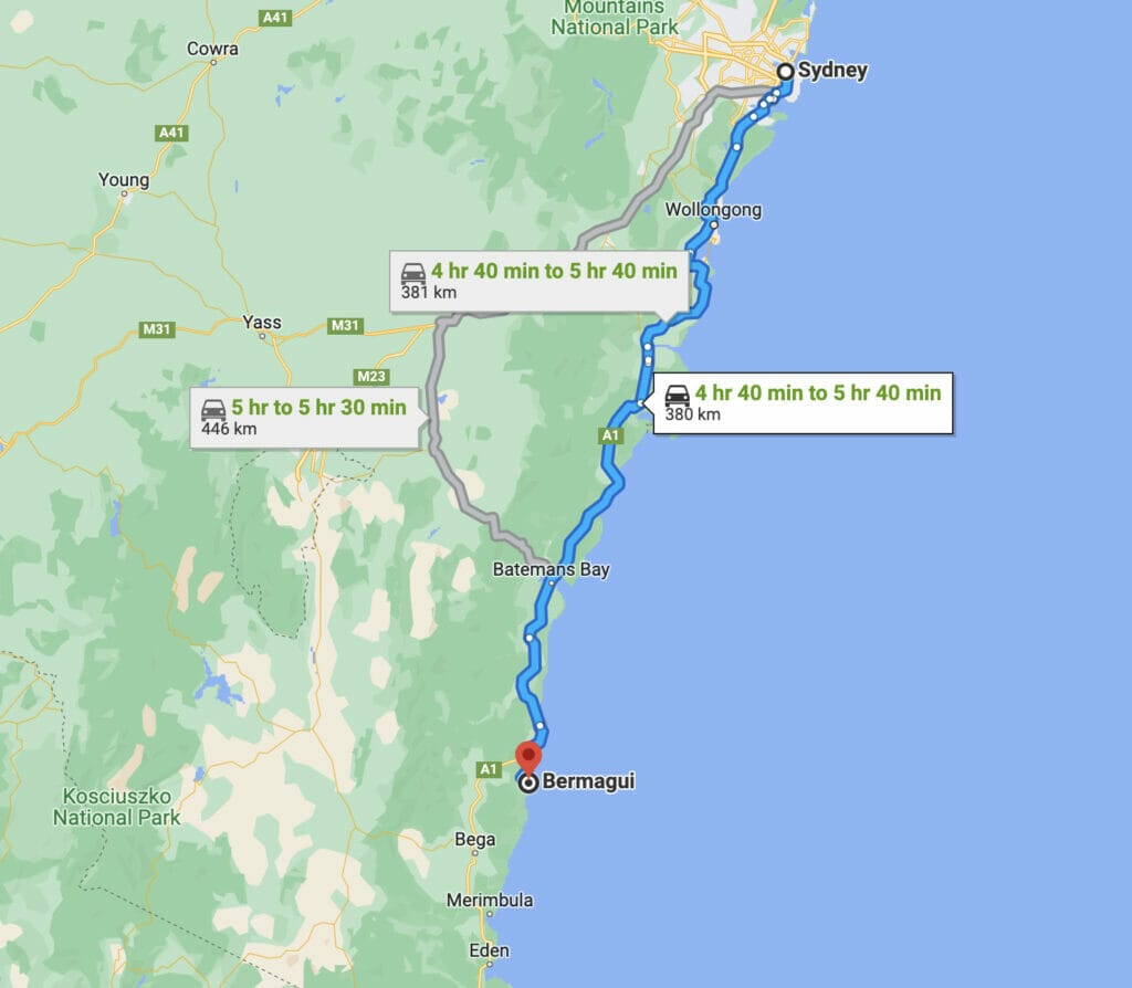 sydney-to-bermagui-map - Londoner In Sydney sydney-to-bermagui-map
