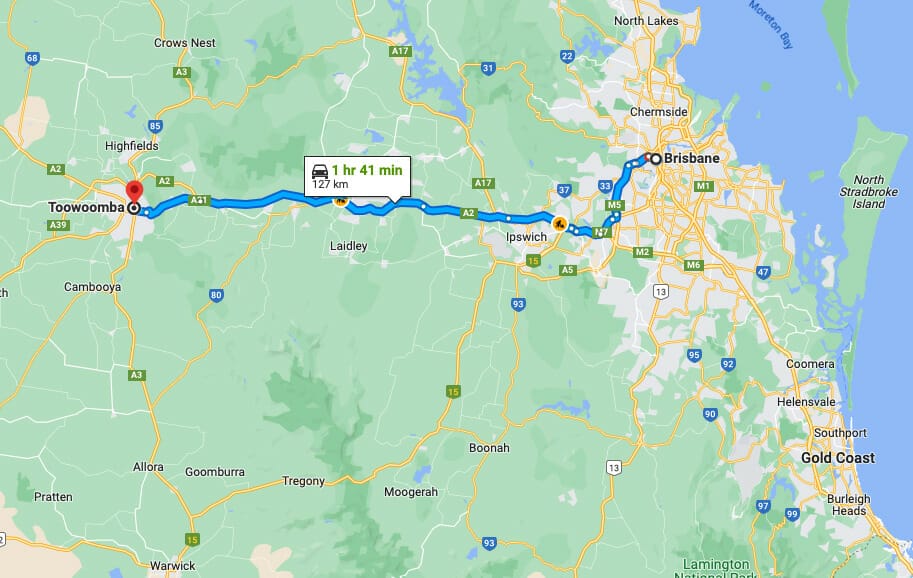 Brisbane-to-Toowoomba-map