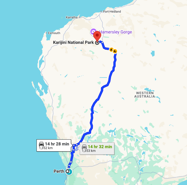 perth-to-karijini-national-park-map